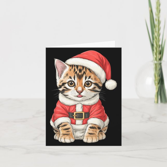Cute Christmas Bengal Cat Santa  Card (Front)