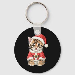 Cute Christmas Bengal Cat Santa  Keychain