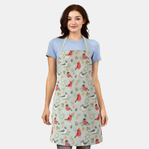Cute Christmas Bird Pattern Holiday Design Apron