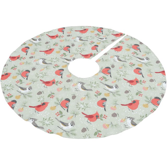 Cute Christmas Bird Pattern Holiday Design Brushed Polyester Tree Skirt (Angled)