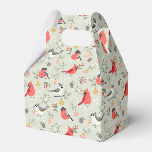 Cute Christmas Bird Pattern Holiday Design Favor Box (Front Side)