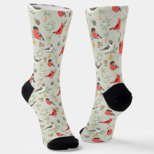 Cute Christmas Bird Pattern Holiday Design Socks
