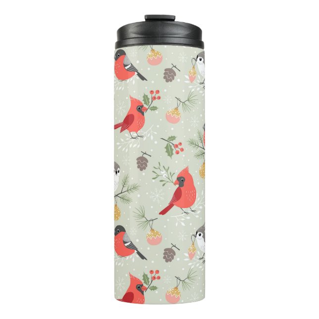 Cute Christmas Bird Pattern Holiday Design Thermal Tumbler (Front)