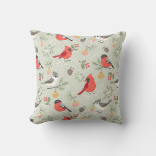 Cute Christmas Bird Pattern Holiday Design Throw Pillow