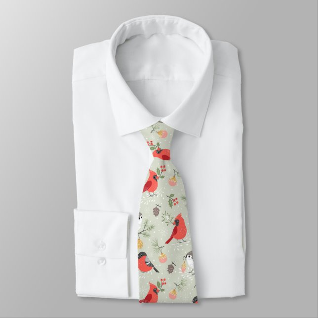 Cute Christmas Bird Pattern Holiday Design Tie (Tied)