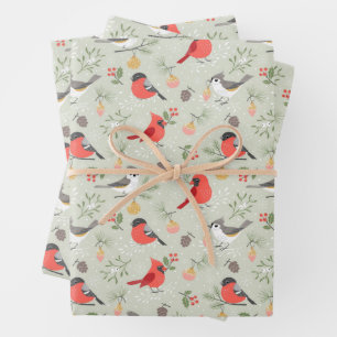 Cute Christmas Bird Pattern Holiday Design Wrapping Paper Sheet