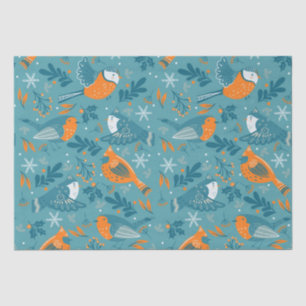 Cute Christmas birds and snowflakes pattern Tissue Paper