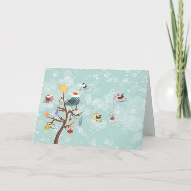 Cute Christmas Birds Card (Front)