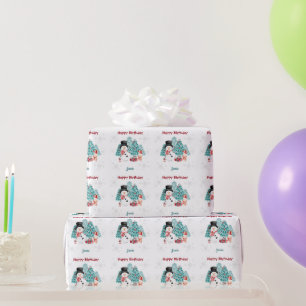 Cute Christmas Birthday wrapping paper   name