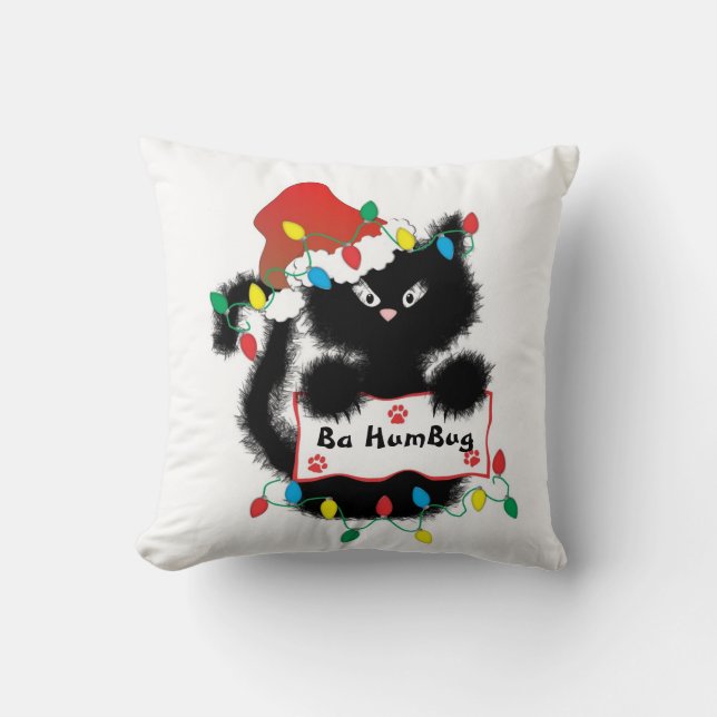 Cute Christmas Black Cat Ba HumBug Pillow (Front)