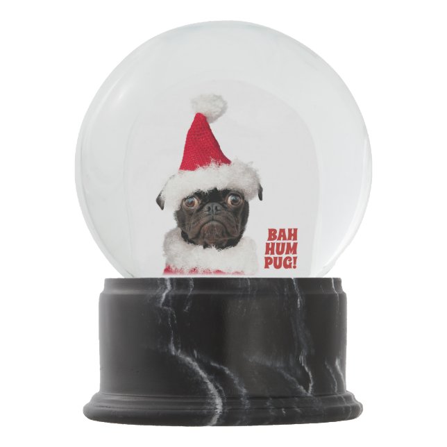 Cute Christmas Black Pug Santa Bah HumPug Snow Globe (Front)