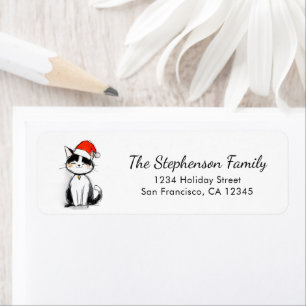 Cute Christmas Black & White Cat Return Address