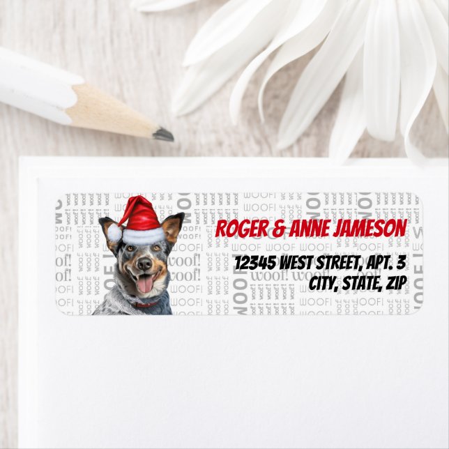 Cute Christmas Blue Heeler Dog Return Address (Insitu)