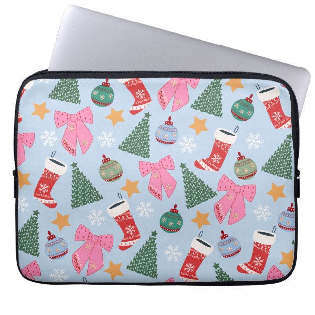 Cute Christmas Blue Laptop Sleeve (Front)
