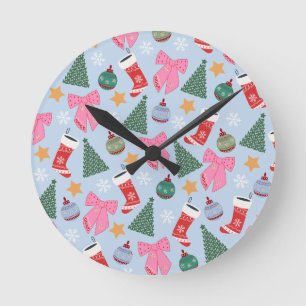 Cute Christmas Blue Round Clock