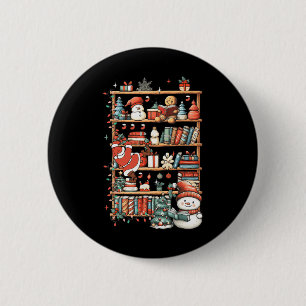 Cute Christmas Bookshelf Santa Reading Books Ginge 2 Inch Round Button