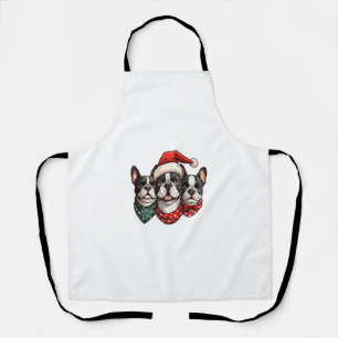 Cute Christmas Boston Terrier Dogs Santa Hat Snowf Apron