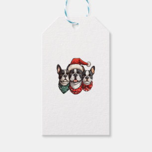 Cute Christmas Boston Terrier Dogs Santa Hat Snowf Gift Tags