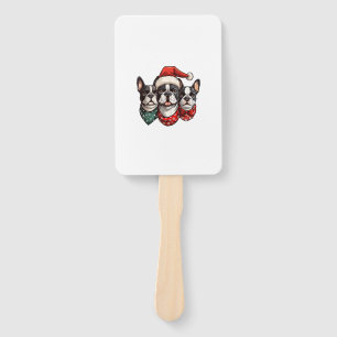 Cute Christmas Boston Terrier Dogs Santa Hat Snowf Hand Fan