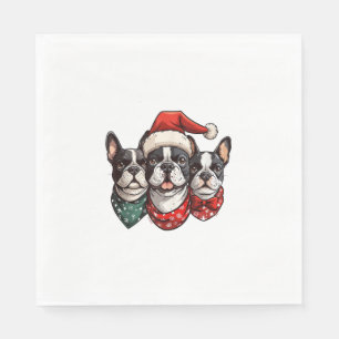 Cute Christmas Boston Terrier Dogs Santa Hat Snowf Napkin