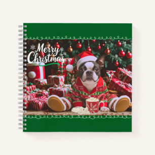 Cute Christmas Boston Terrier Pyjamas Personalized Notebook