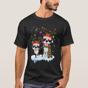 Cute Christmas Boston Terrier Santa Hats Reindeer T-Shirt