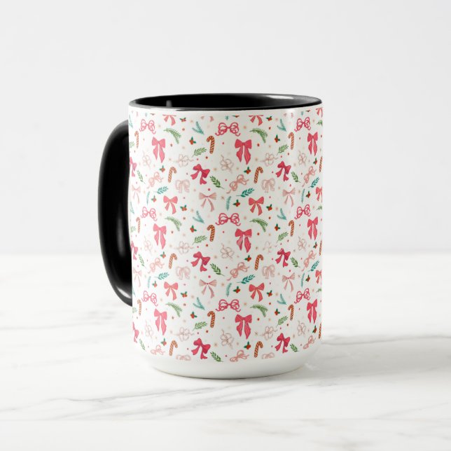 Cute Christmas Bow & Candy Cane Pattern Mug (Devant gauche)