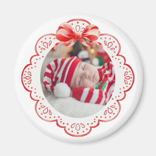 Cute Christmas Bow Newborn Baby Photo Magnet