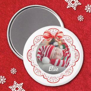 Cute Christmas Bow Newborn Baby Photo Magnet