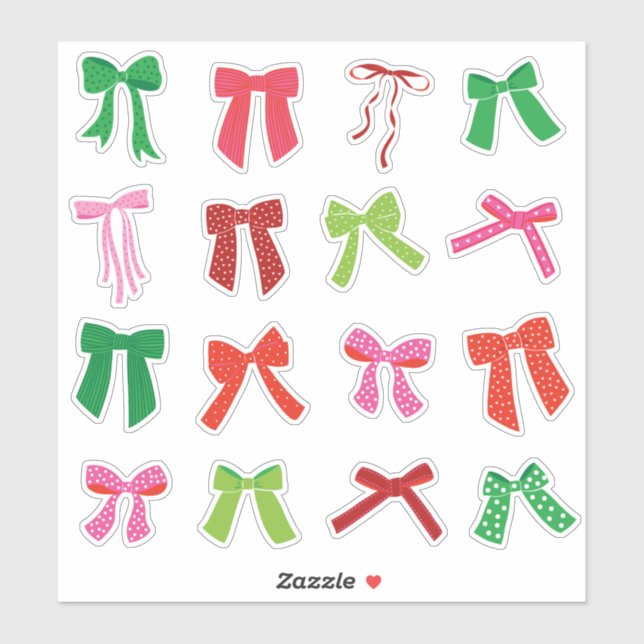 Cute Christmas Bows Red Green Pink on white (Sheet)
