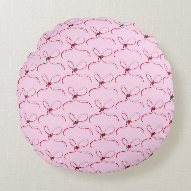 Cute Christmas Bows Reversible Colour Round Pillow (Front)