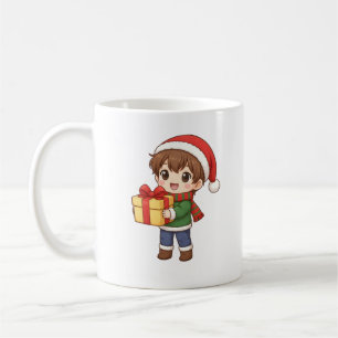 Cute Christmas Boy Holding Gift Mug