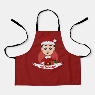 Cute Christmas boy with black hair Apron