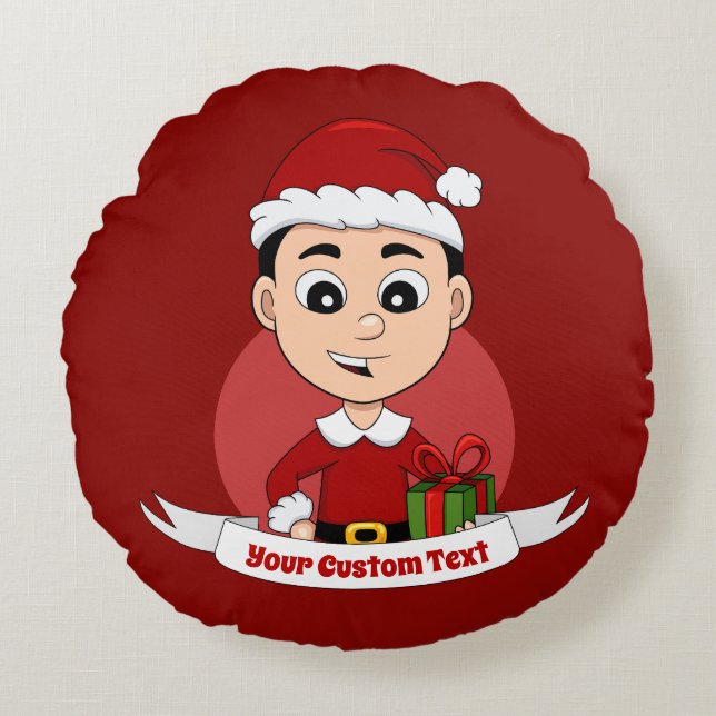 Cute Christmas boy with black hair Round Pillow (Front)