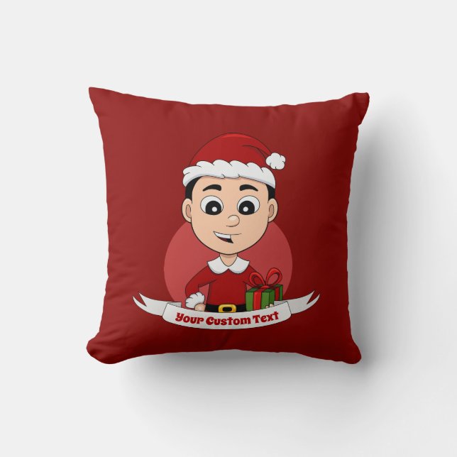 Cute Christmas boy with black hair Throw Pillow (Front)