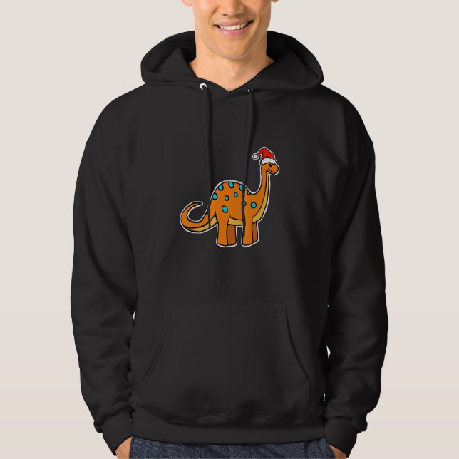 Cute Christmas Brachiosaurus Dinosaur With A Santa Hoodie (Front)