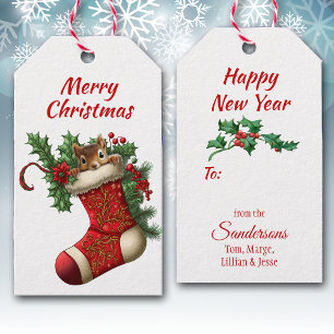 Cute Christmas Brown Squirrel Peeking Gift Tags