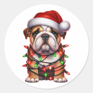 Cute Christmas Bulldog Classic Round Sticker