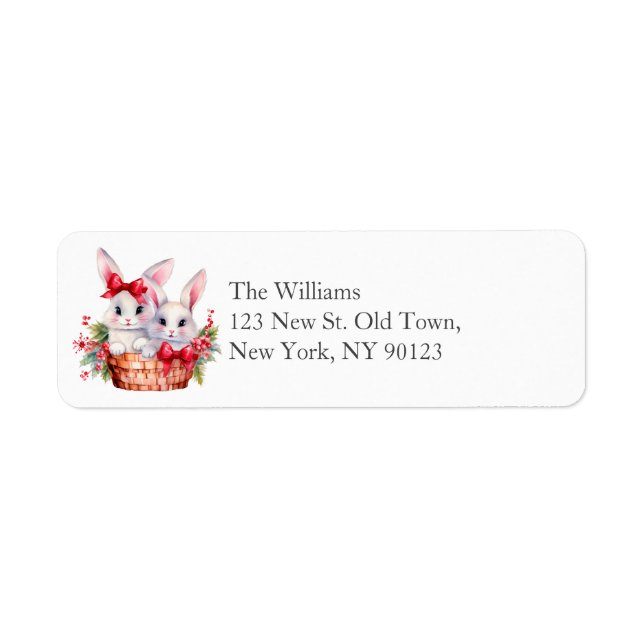 Cute Christmas Bunnies in a Basket Address Label (Front)