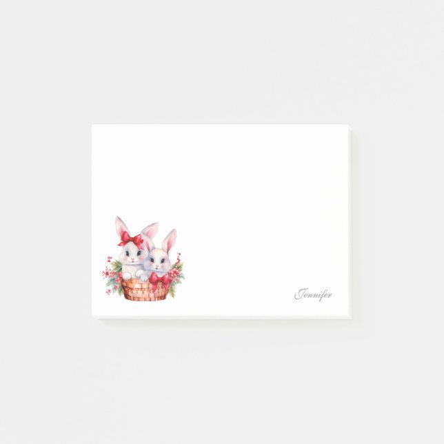 Cute Christmas Bunnies in a Basket Post-it Notes (Front)