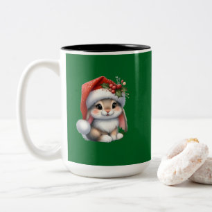 Cute Christmas Bunny Green Ceramic Coffee Mug   Fe