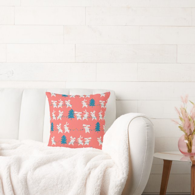 Cute Christmas Bunny Rabbits Throw Pillow (Couch)