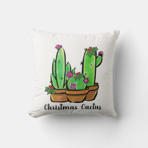 Cute christmas Cactus cacti succulents Throw Pillow