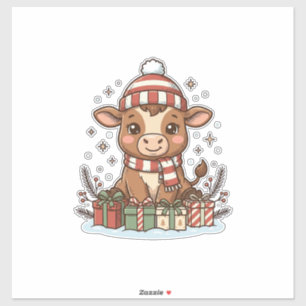 Cute Christmas Calf With Gifts Vintage Vector_1