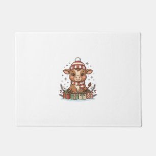 Cute Christmas Calf With Gifts Vintage Vector_1 Doormat