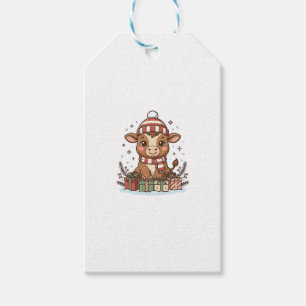 Cute Christmas Calf With Gifts Vintage Vector_1 Gift Tags