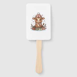 Cute Christmas Calf With Gifts Vintage Vector_1 Hand Fan