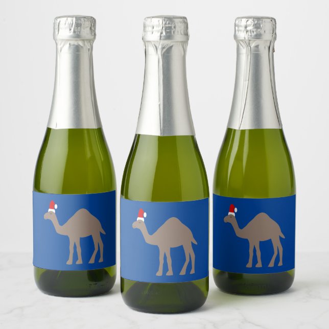 Cute Christmas Camel Sparkling Wine Label (Bottles)