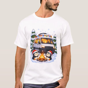 Cute Christmas Camper Campfire Penguins T-Shirt