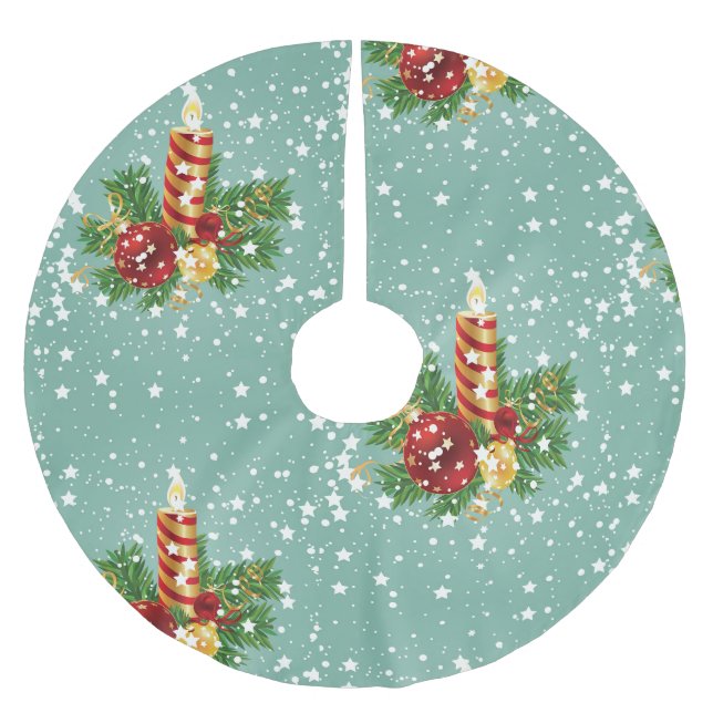 Cute Christmas Candle And Sparkles Brushed Polyester Tree Skirt (Front)
